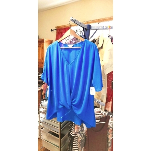 Belle+Sky Caribbean Blue Womans Flowy  V-neck Top size XXL - Picture 2 of 6